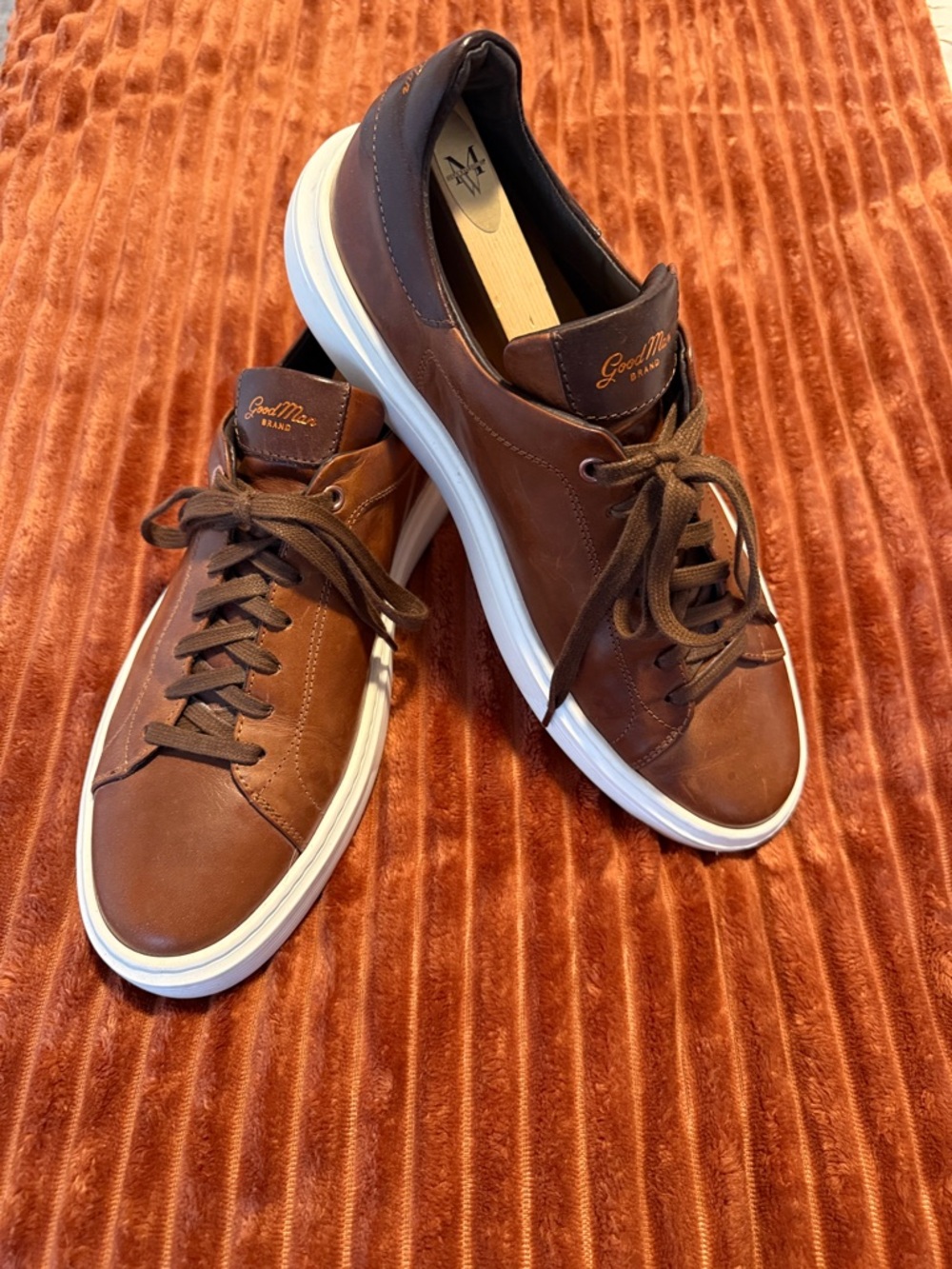 Good Man Brand Brown Leather Low-Top Sneakers with White Sole - 10.5